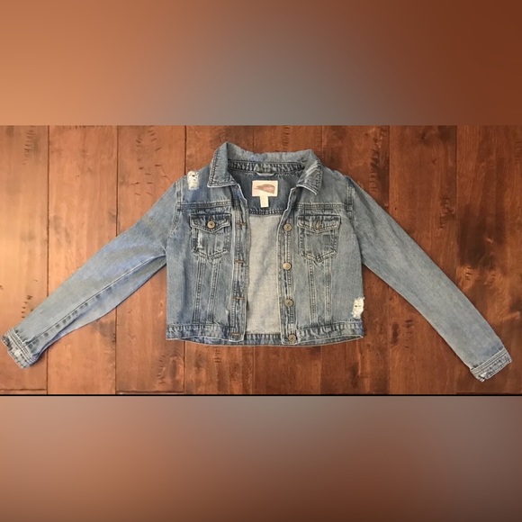 FOREVER 21 • Contemporary Blue Denim Jean Jacket Button Factory Distressed Small - Picture 4 of 9